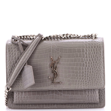 Saint Laurent Sunset Crossbody Bag Crocodile Embossed Leather Medium