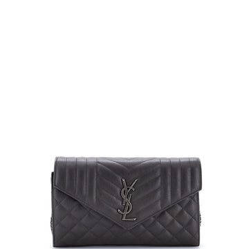 Saint Laurent Classic Monogram Chain Wallet Mixed Matelasse Leather Medium