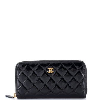 Chanel Zip Around Wallet Quilted Patent Long