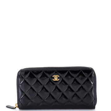 Chanel Zip Around Wallet Quilted Patent Long
