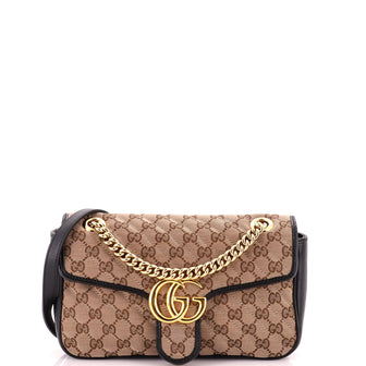 Gucci GG Marmont Flap Bag Diagonal Quilted GG Canvas with Leather Small