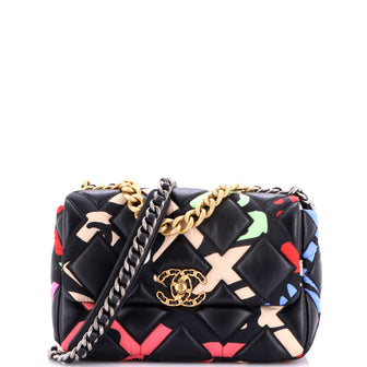 Chanel 19 Flap Bag Quilted Lambskin and Printed Silk Medium