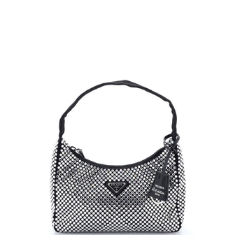 Prada Re-Edition 2000 Hobo Crystal Embellished Satin Mini