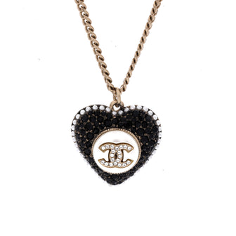 Chanel CC Heart Drop Pendant Necklace Metal with Faux Pearls and Crystals