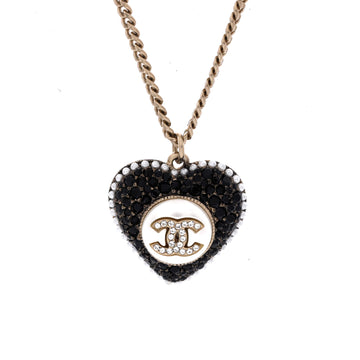 Chanel CC Heart Drop Pendant Necklace Metal with Faux Pearls and Crystals