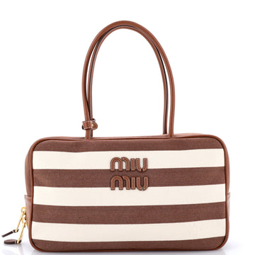 Miu Miu Beau Top Handle Bag Striped Canvas with Leather Large