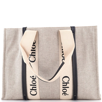 Chloe Woody Tote Canvas with Leather Large