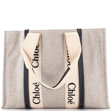 Chloe Woody Tote Canvas with Leather Large