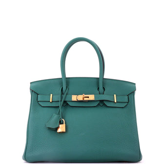 Hermes Birkin Handbag Green Togo with Gold Hardware 30