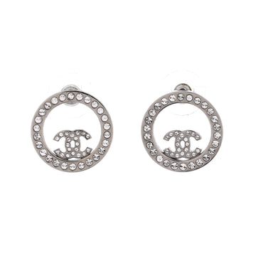 Chanel Round CC Cut Out Stud Earrings Metal with Crystals
