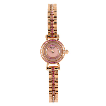 Hermes Faubourg Quartz Watch Rose Gold with Diamond and Pink Sapphire Bezel, Dial and Bracelet 16