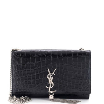 Saint Laurent Classic Monogram Tassel Crossbody Bag Crocodile Embossed Leather Medium