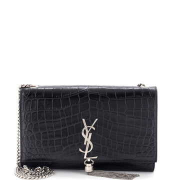 Saint Laurent Classic Monogram Tassel Crossbody Bag Crocodile Embossed Leather Medium