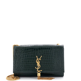 Saint Laurent Classic Monogram Tassel Crossbody Bag Crocodile Embossed Leather Medium