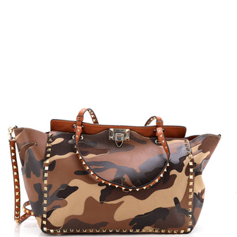 Valentino Garavani Rockstud Tote Camo Leather and Canvas Medium