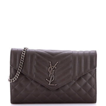 Saint Laurent Classic Monogram Chain Wallet Mixed Matelasse Leather Medium