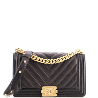 Chanel Boy Flap Bag Chevron Caviar Old Medium