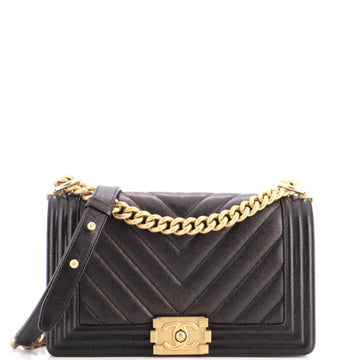 Chanel Boy Flap Bag Chevron Caviar Old Medium