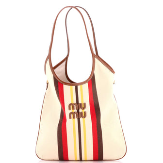 Miu Miu Ivy Hobo Bag Striped Canvas Tall