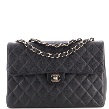 Chanel Vintage Square Classic Single Flap Bag Quilted Caviar Jumbo