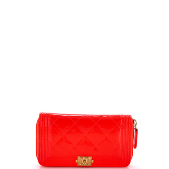 Chanel Boy Zip Around Wallet Quilted Patent Small
