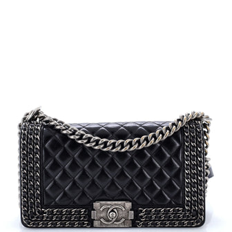 Chanel Chained Boy Flap Bag Quilted Glazed Calfskin Old Medium