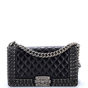 Chanel Chained Boy Flap Bag Quilted Glazed Calfskin Old Medium