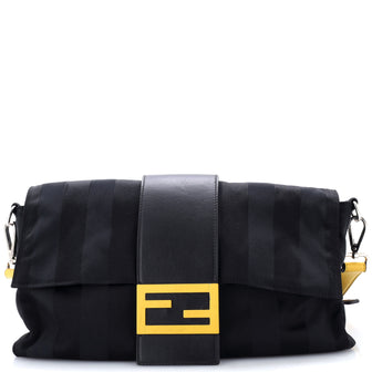 Fendi Baguette Convertible Shoulder Bag Striped Nylon Large