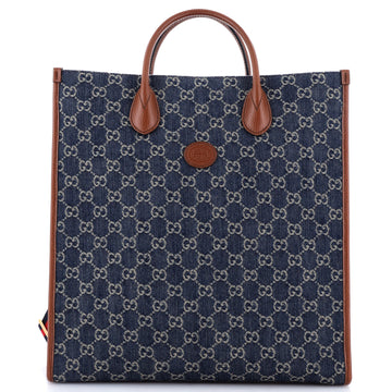 Gucci Interlocking G Patch Web Strap Convertible Tote GG Denim Tall