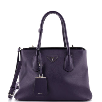Prada Turnlock Cuir Twin Tote Saffiano Leather Small