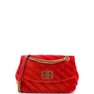 Balenciaga BB Chain Round Shoulder Bag Quilted Velvet Small