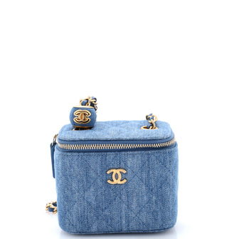 Chanel Pearl Crush Vanity Case with Chain Quilted Denim Mini
