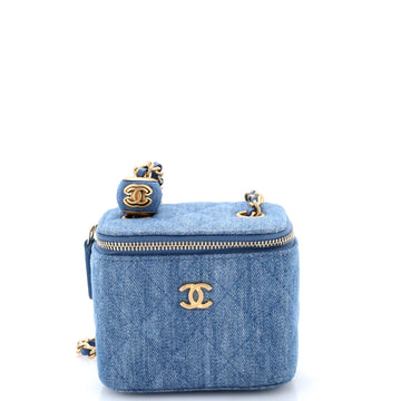 Chanel Pearl Crush Vanity Case with Chain Quilted Denim Mini
