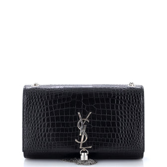 Saint Laurent Classic Monogram Tassel Crossbody Bag Crocodile Embossed Leather Medium