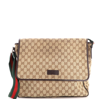 Gucci Web Strap Flap Messenger GG Canvas Medium