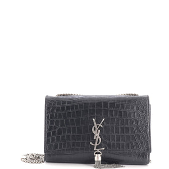 Saint Laurent Classic Monogram Tassel Crossbody Bag Crocodile Embossed Leather Medium
