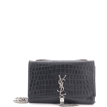 Saint Laurent Classic Monogram Tassel Crossbody Bag Crocodile Embossed Leather Medium