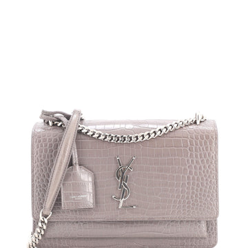 Saint Laurent Sunset Crossbody Bag Crocodile Embossed Leather Medium