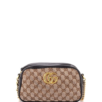 Gucci GG Marmont Shoulder Bag Diagonal Quilted GG Canvas with Leather Small
