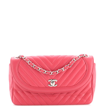 Chanel Round CC Chain Flap Bag Chevron Lambskin Medium
