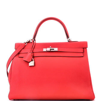 Hermes Kelly Handbag Red Togo with Palladium Hardware 35