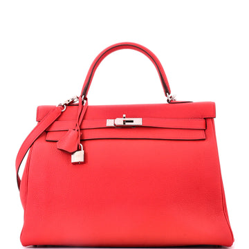 Hermes Kelly Handbag Red Togo with Palladium Hardware 35