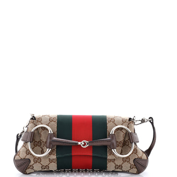 Gucci Horsebit NM Web Chain Clutch GG Canvas Small