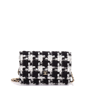 Chanel Wallet on Chain Quilted Houndstooth Tweed and Ribbon