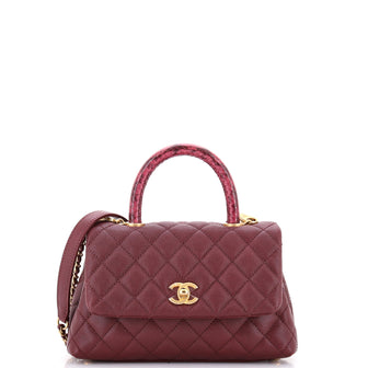 Chanel Coco Top Handle Bag Quilted Caviar with Lizard Mini