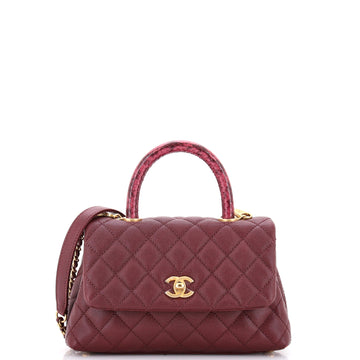 Chanel Coco Top Handle Bag Quilted Caviar with Lizard Mini