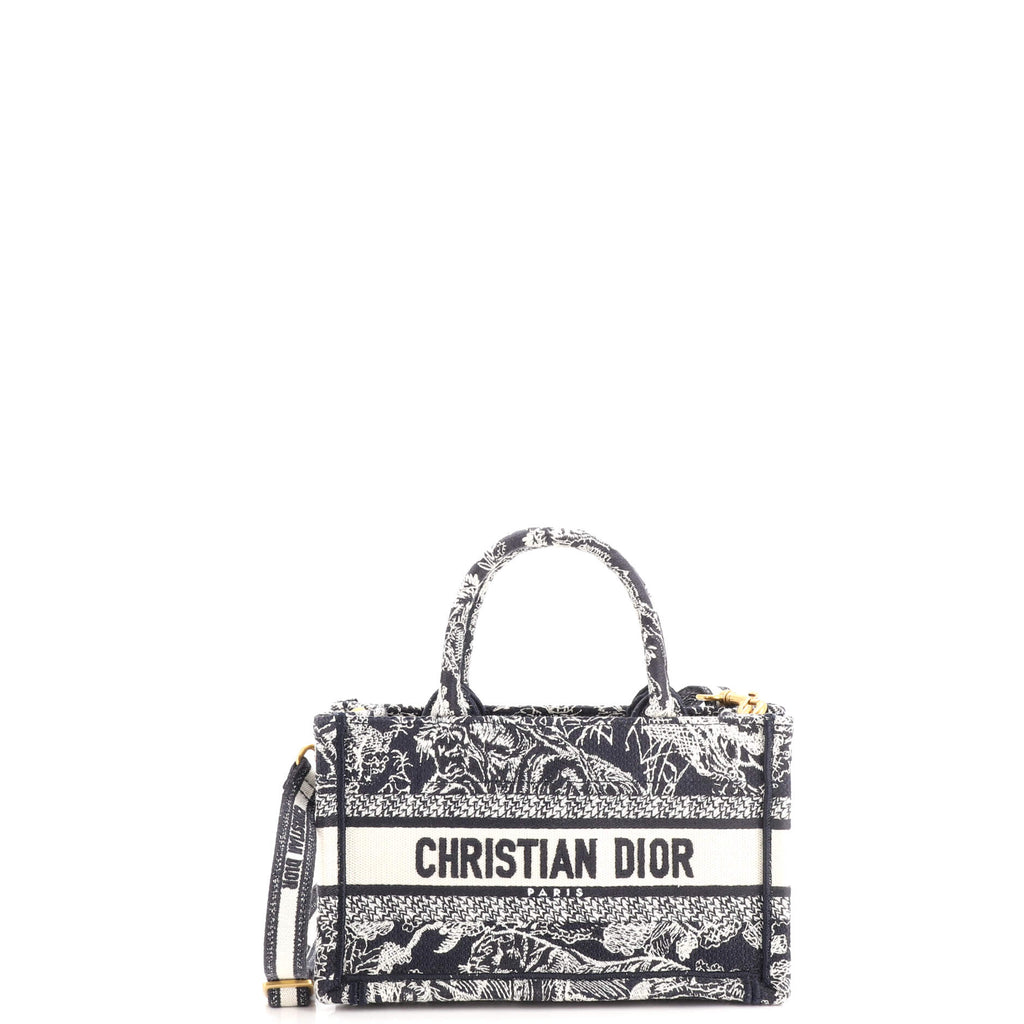 【R】Christian Diorブックトート Christian Dior Book Tote with Strap Embroidered Canvas Mini Blue