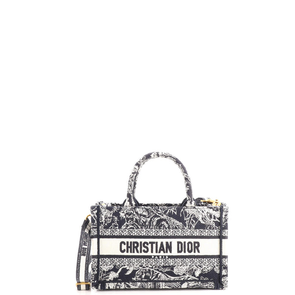 Christian Dior Book Tote with Strap Embroidered Canvas Mini Blue