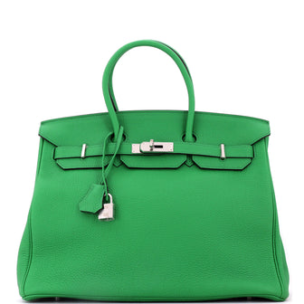 Hermes Birkin Handbag Green Togo with Palladium Hardware 35