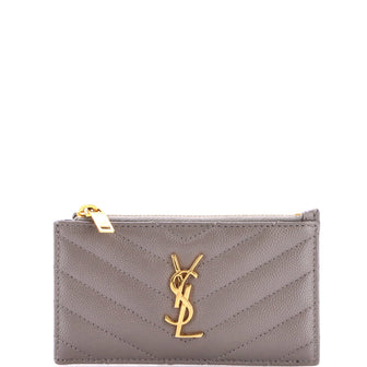 Saint Laurent Monogram Fragments Zip Card Holder Matelasse Chevron Leather